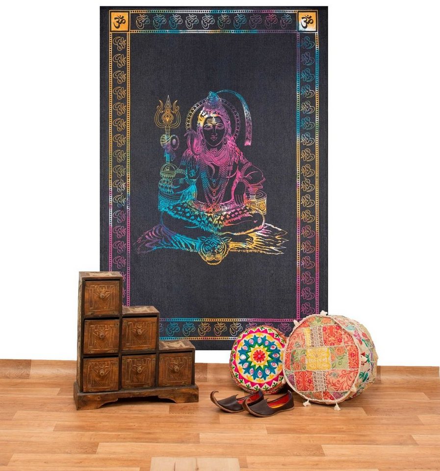 Wandteppich Tuch Shiva Tagesdecke Wandbehang Deko UV Schwarzlicht ca. 200x135 cm, KUNST UND MAGIE von KUNST UND MAGIE