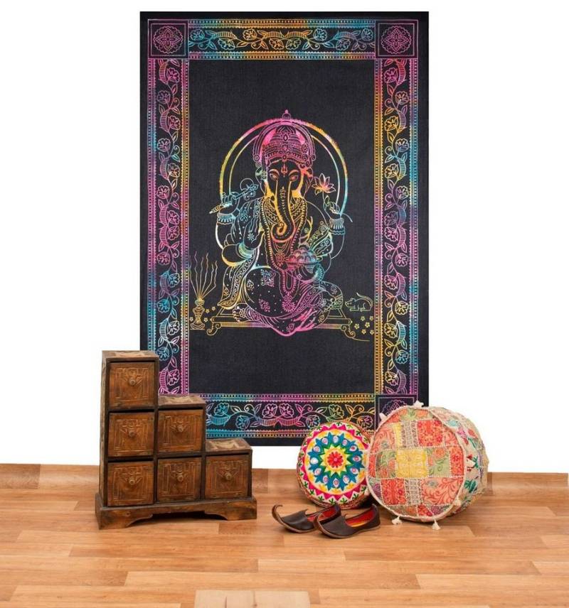 Wandteppich UV Tuch Ganesha Tagesdecke Wandbehang Deko Meditation Goa 200x135 cm, KUNST UND MAGIE von KUNST UND MAGIE