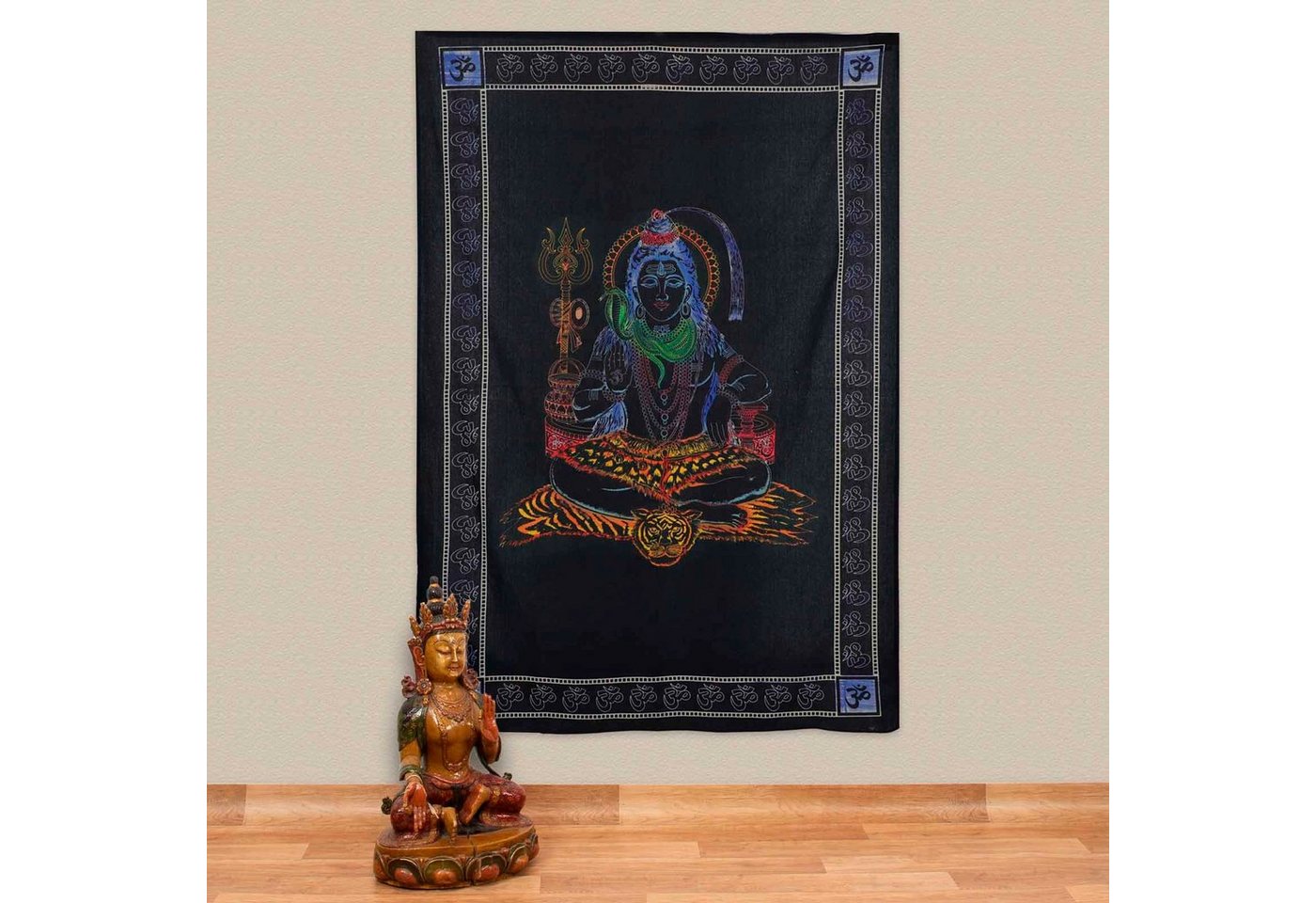 Wandteppich Tuch Shiva Tagesdecke Wandbehang Deko UV Schwarzlicht ca. 200x135 cm, KUNST UND MAGIE von KUNST UND MAGIE