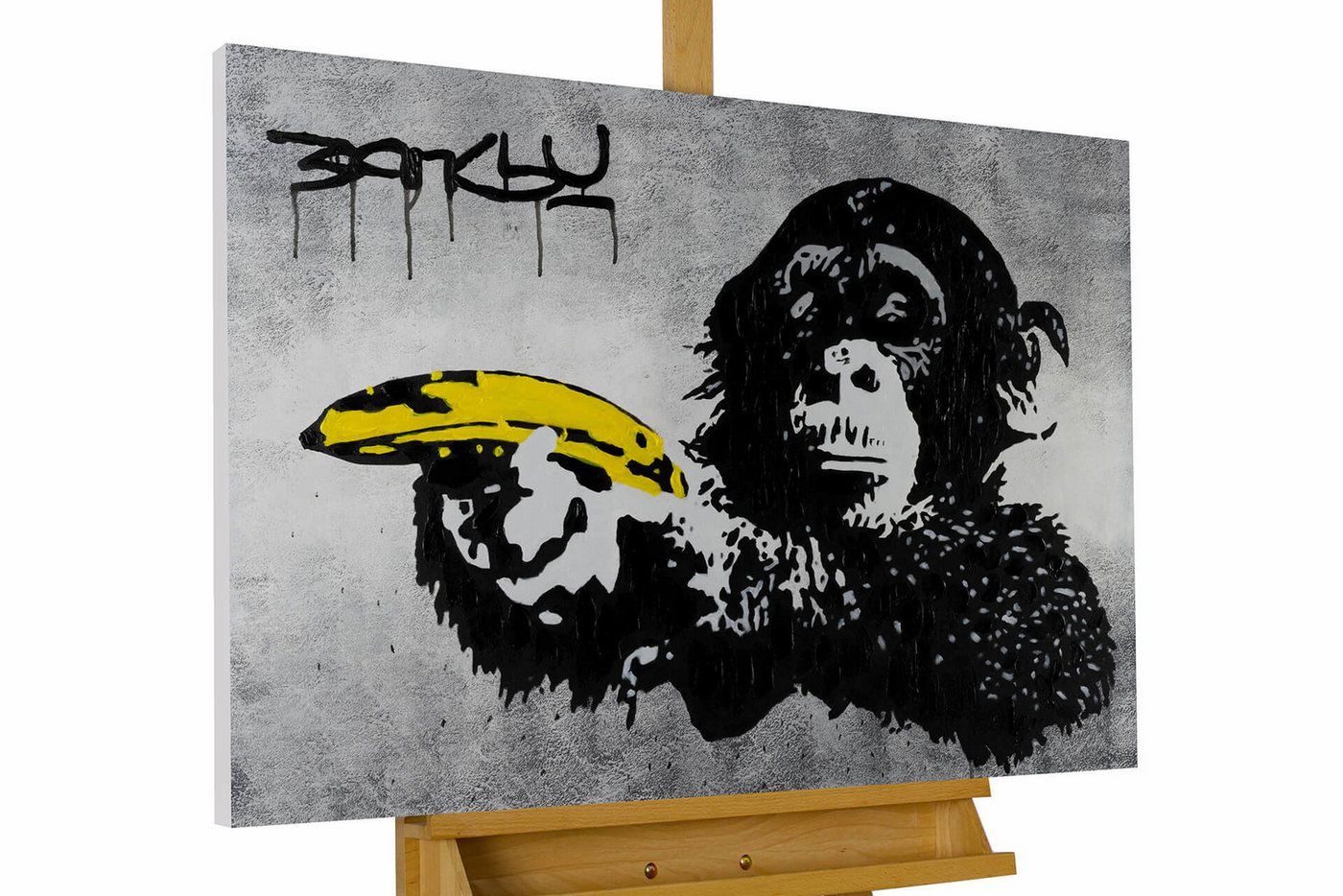 KUNSTLOFT Gemälde Banksy's Banana Joy 100x75 cm, Leinwandbild 100% HANDGEMALT Wandbild Wohnzimmer von KUNSTLOFT