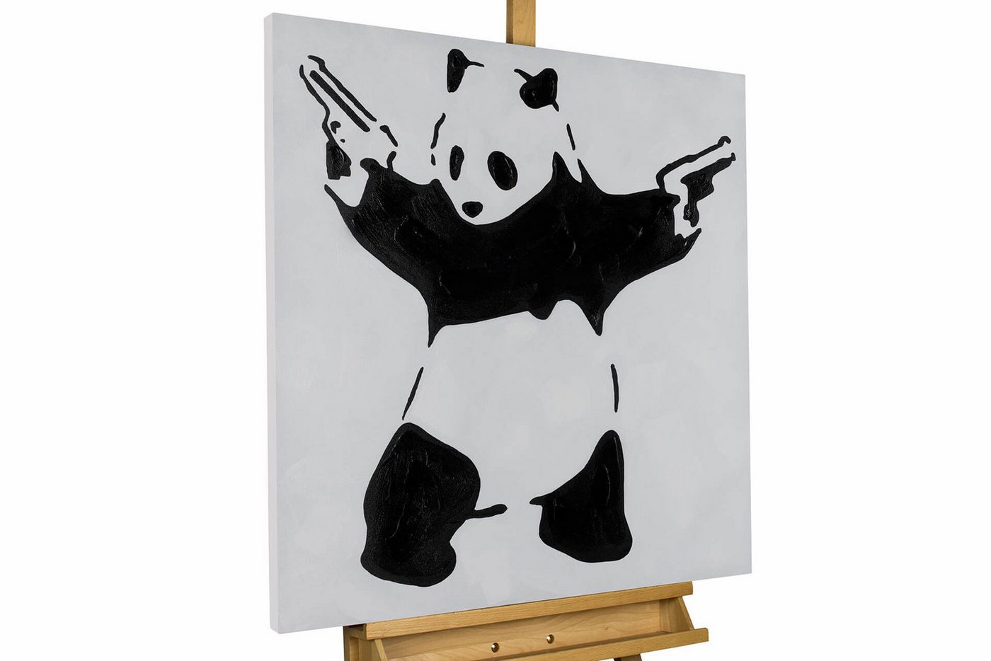 KUNSTLOFT Gemälde Banksy's Fighting Panda 80x80 cm, Leinwandbild 100% HANDGEMALT Wandbild Wohnzimmer von KUNSTLOFT