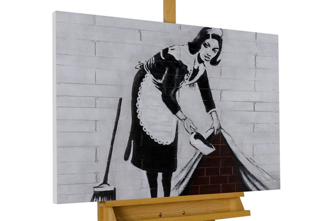 KUNSTLOFT Gemälde Banksy's Housemaid 100x75 cm, Leinwandbild 100% HANDGEMALT Wandbild Wohnzimmer von KUNSTLOFT