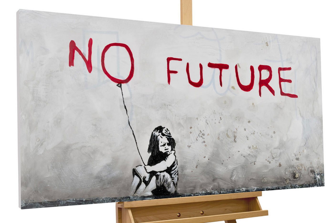 KUNSTLOFT Gemälde Banksy's No Future 120x60 cm, Leinwandbild 100% HANDGEMALT Wandbild Wohnzimmer von KUNSTLOFT