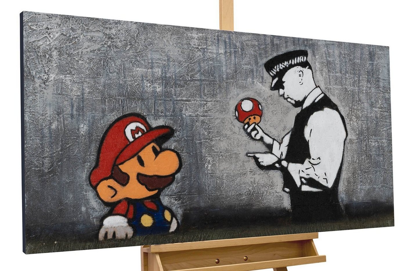 KUNSTLOFT Gemälde Banksy's Police Control 120x60 cm, Leinwandbild 100% HANDGEMALT Wandbild Wohnzimmer von KUNSTLOFT