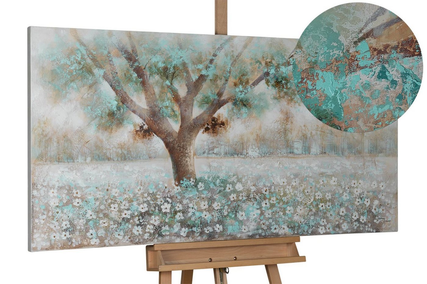 KUNSTLOFT Gemälde Baumflüstern 140x70 cm, Leinwandbild 100% HANDGEMALT Wandbild Wohnzimmer von KUNSTLOFT