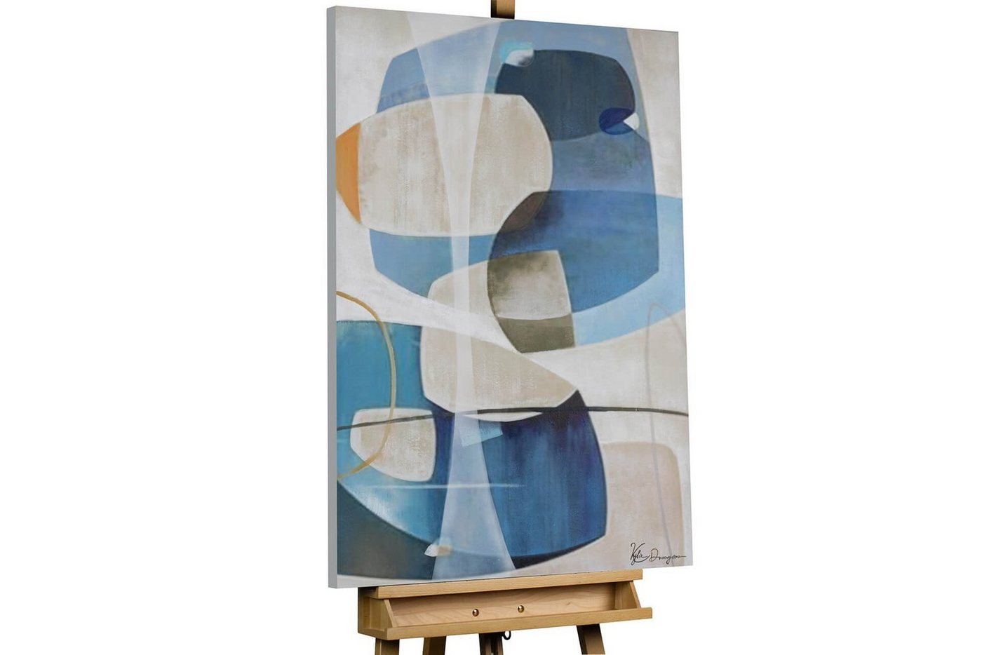 KUNSTLOFT Gemälde Blue Interplay 75x100 cm, Leinwandbild 100% HANDGEMALT Wandbild Wohnzimmer von KUNSTLOFT