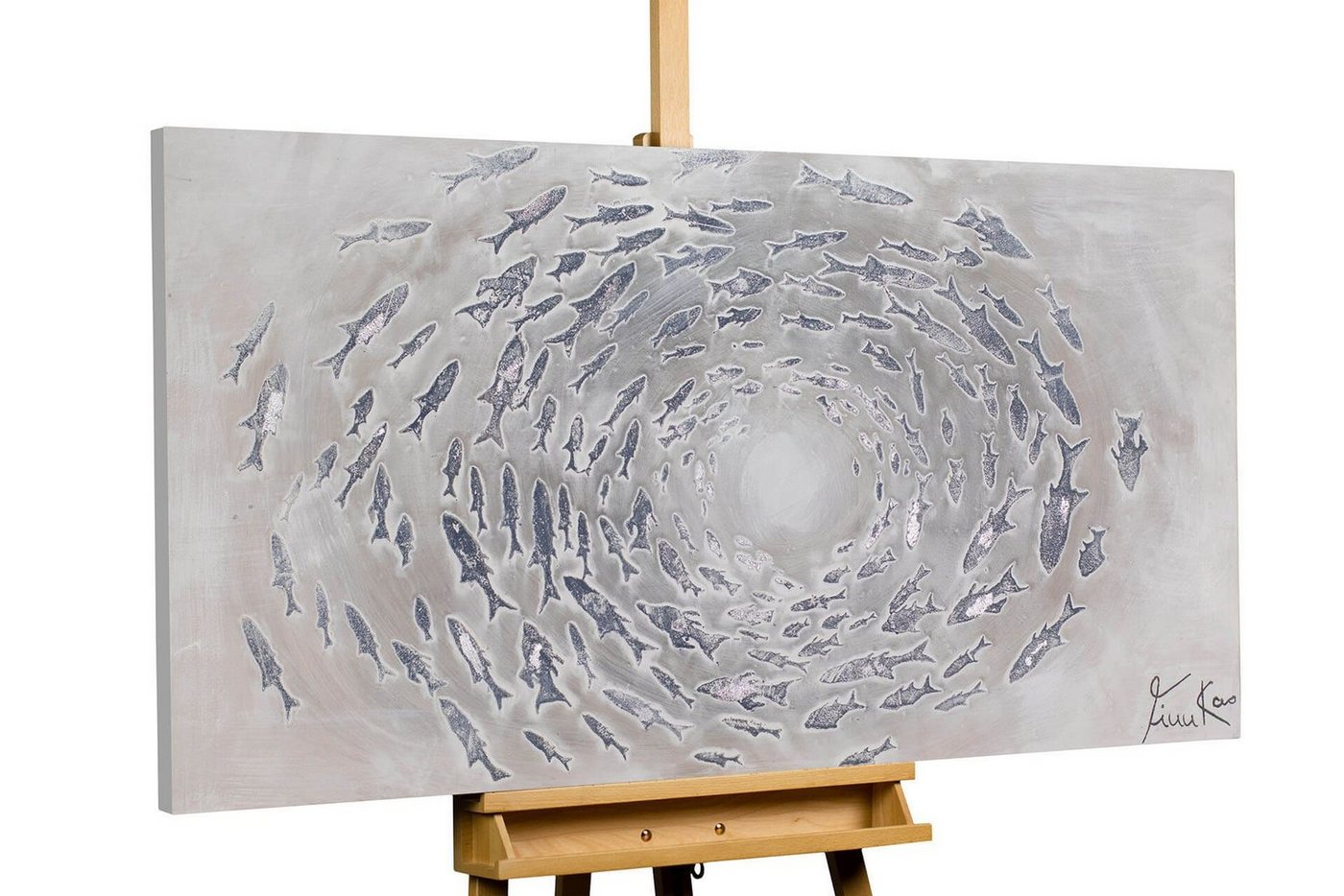 KUNSTLOFT Gemälde Closing Gap 140x70 cm, Leinwandbild 100% HANDGEMALT Wandbild Wohnzimmer von KUNSTLOFT