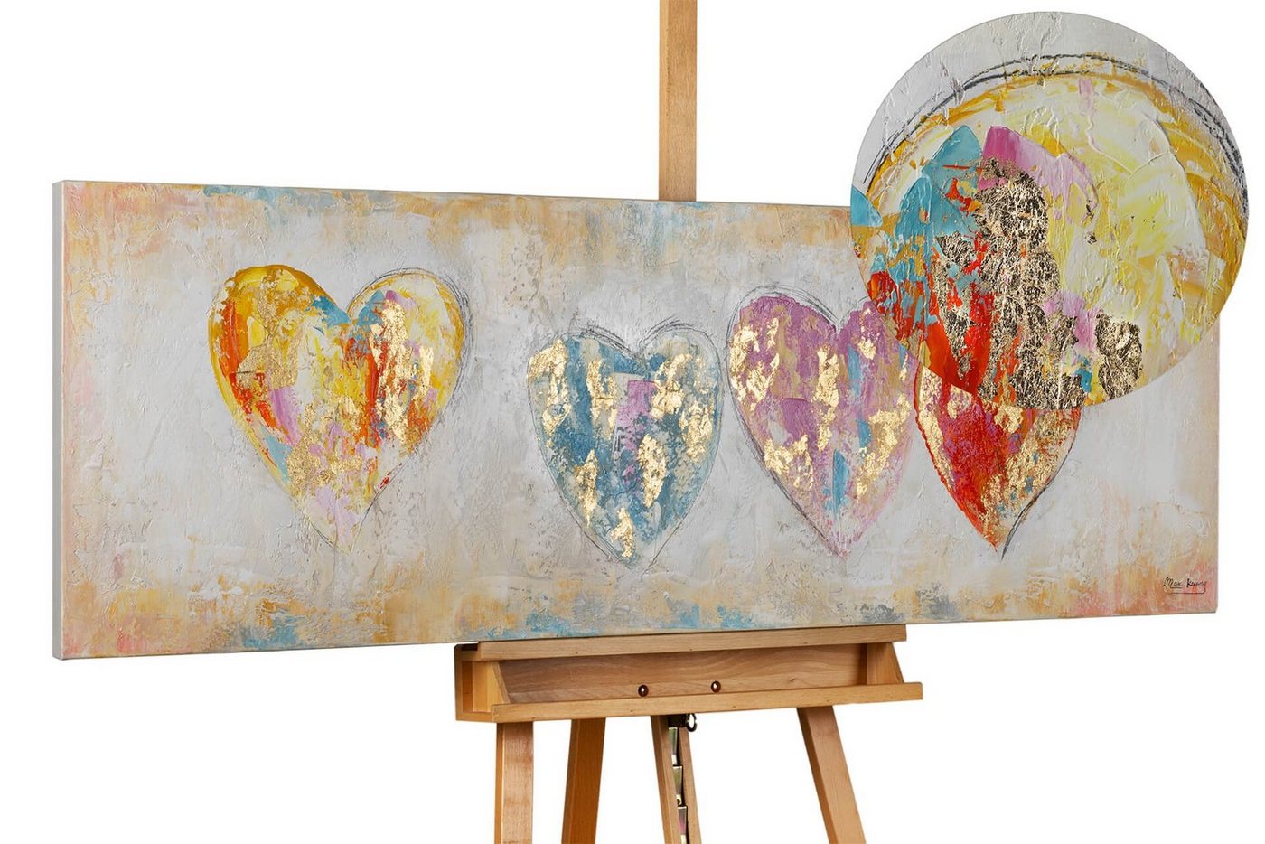 KUNSTLOFT Gemälde Color My Heart 150x50 cm, Leinwandbild 100% HANDGEMALT Wandbild Wohnzimmer von KUNSTLOFT