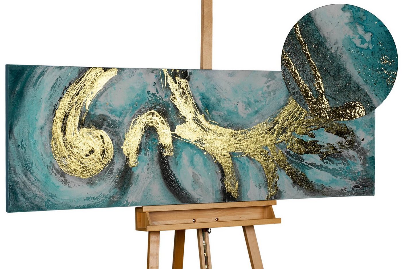 KUNSTLOFT Gemälde Enigma 150x50 cm, Leinwandbild 100% HANDGEMALT Wandbild Wohnzimmer von KUNSTLOFT