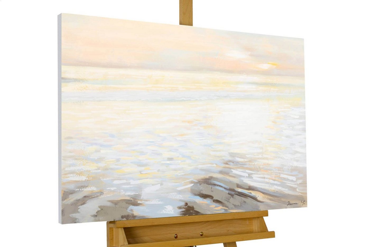 KUNSTLOFT Gemälde Erwachendes Meer 100x75 cm, Leinwandbild 100% HANDGEMALT Wandbild Wohnzimmer von KUNSTLOFT