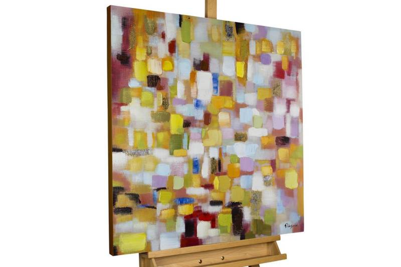KUNSTLOFT Gemälde Flickenteppich in Pastell 80x80 cm, Leinwandbild 100% HANDGEMALT Wandbild Wohnzimmer von KUNSTLOFT