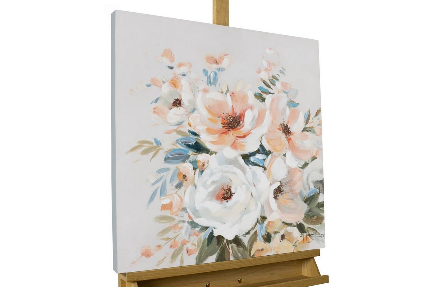 KUNSTLOFT Gemälde Flower Greetings 60x60 cm, Leinwandbild 100% HANDGEMALT Wandbild Wohnzimmer von KUNSTLOFT