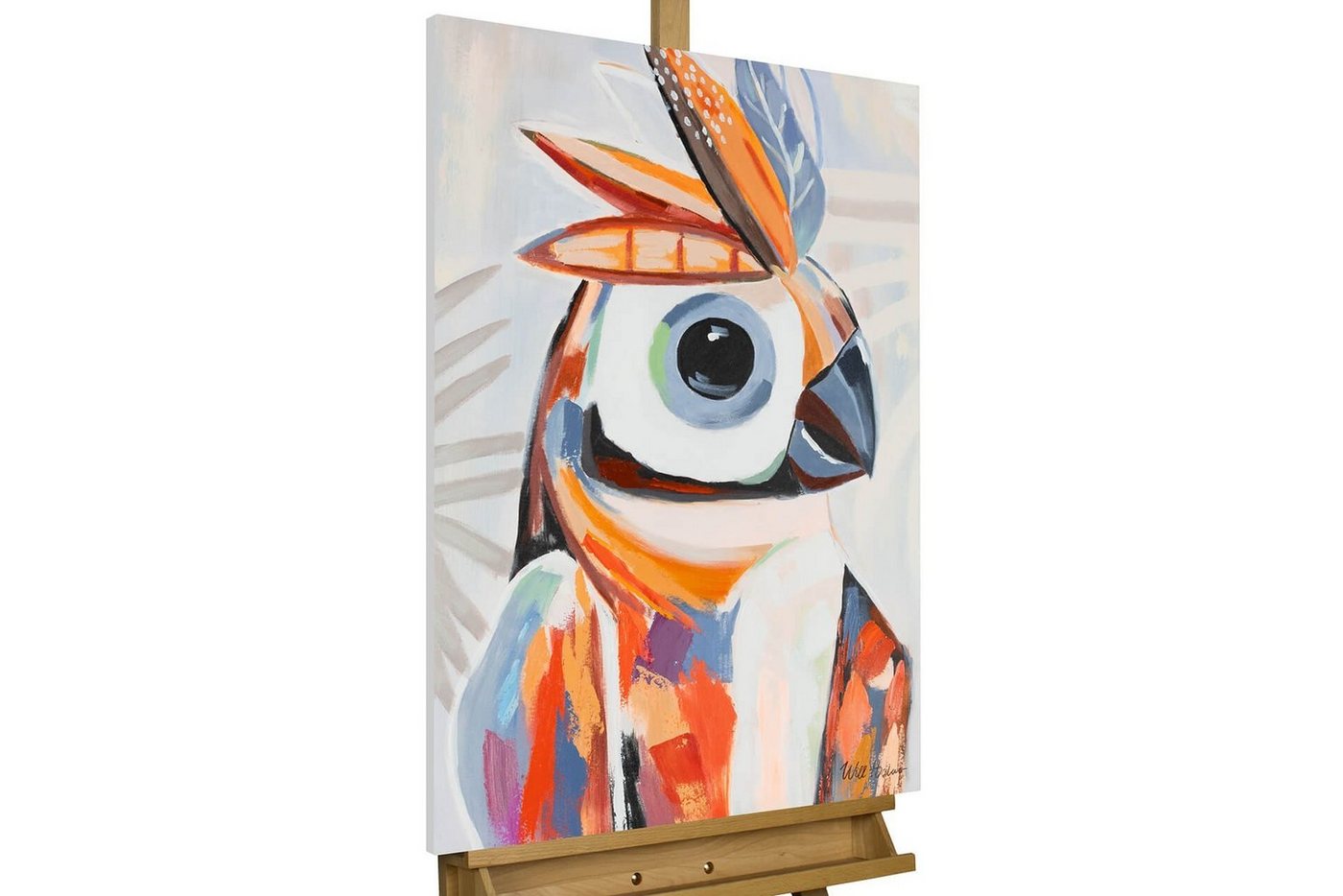 KUNSTLOFT Gemälde Indigenous Bird 60x90 cm, Leinwandbild 100% HANDGEMALT Wandbild Wohnzimmer von KUNSTLOFT