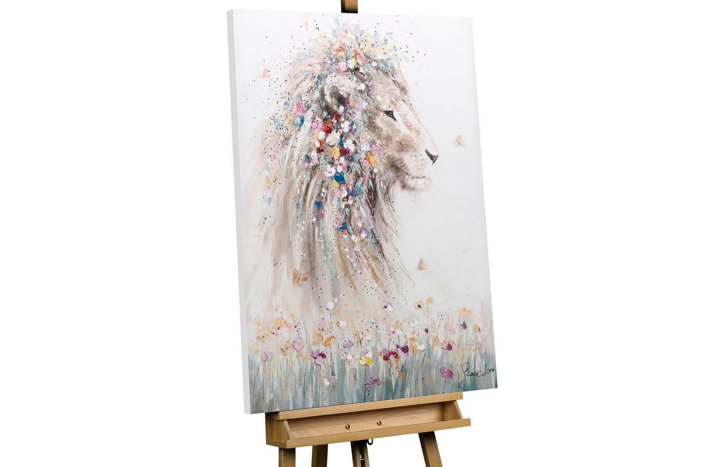 KUNSTLOFT Gemälde König der Savanne 75x100 cm, Leinwandbild 100% HANDGEMALT Wandbild Wohnzimmer von KUNSTLOFT