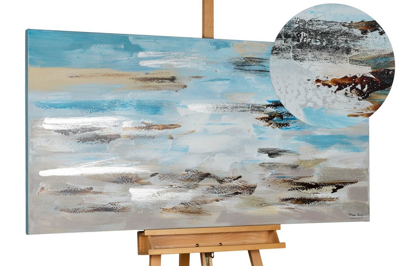 KUNSTLOFT Gemälde Meeresbrandung im Morgendunst 140x70 cm, Leinwandbild 100% HANDGEMALT Wandbild Wohnzimmer von KUNSTLOFT