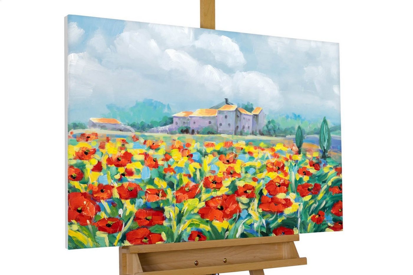 KUNSTLOFT Gemälde Mohnblumenzeit 93x63 cm, Leinwandbild 100% HANDGEMALT Wandbild Wohnzimmer von KUNSTLOFT