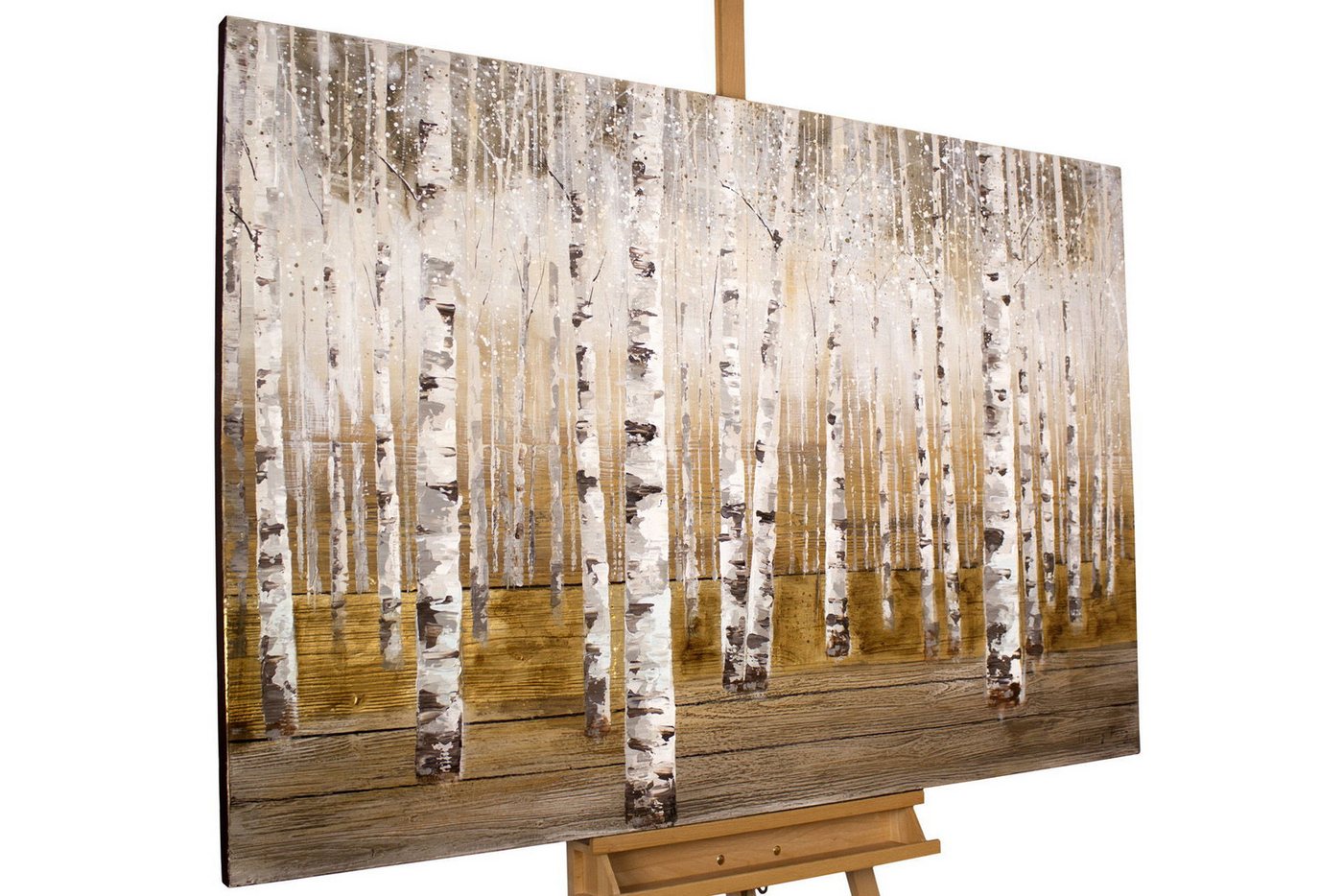 KUNSTLOFT Gemälde Morgentau im Birkenwald 120x80 cm, Leinwandbild 100% HANDGEMALT Wandbild Wohnzimmer von KUNSTLOFT