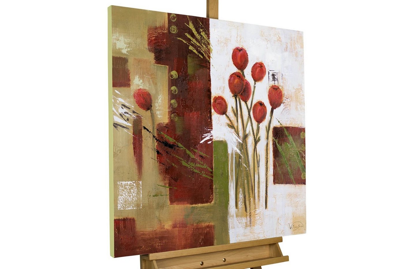 KUNSTLOFT Gemälde Red Velvet 80x80 cm, Leinwandbild 100% HANDGEMALT Wandbild Wohnzimmer von KUNSTLOFT