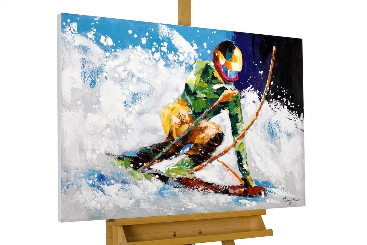 KUNSTLOFT Gemälde Ride in the Snow 90x60 cm, Leinwandbild 100% HANDGEMALT Wandbild Wohnzimmer von KUNSTLOFT
