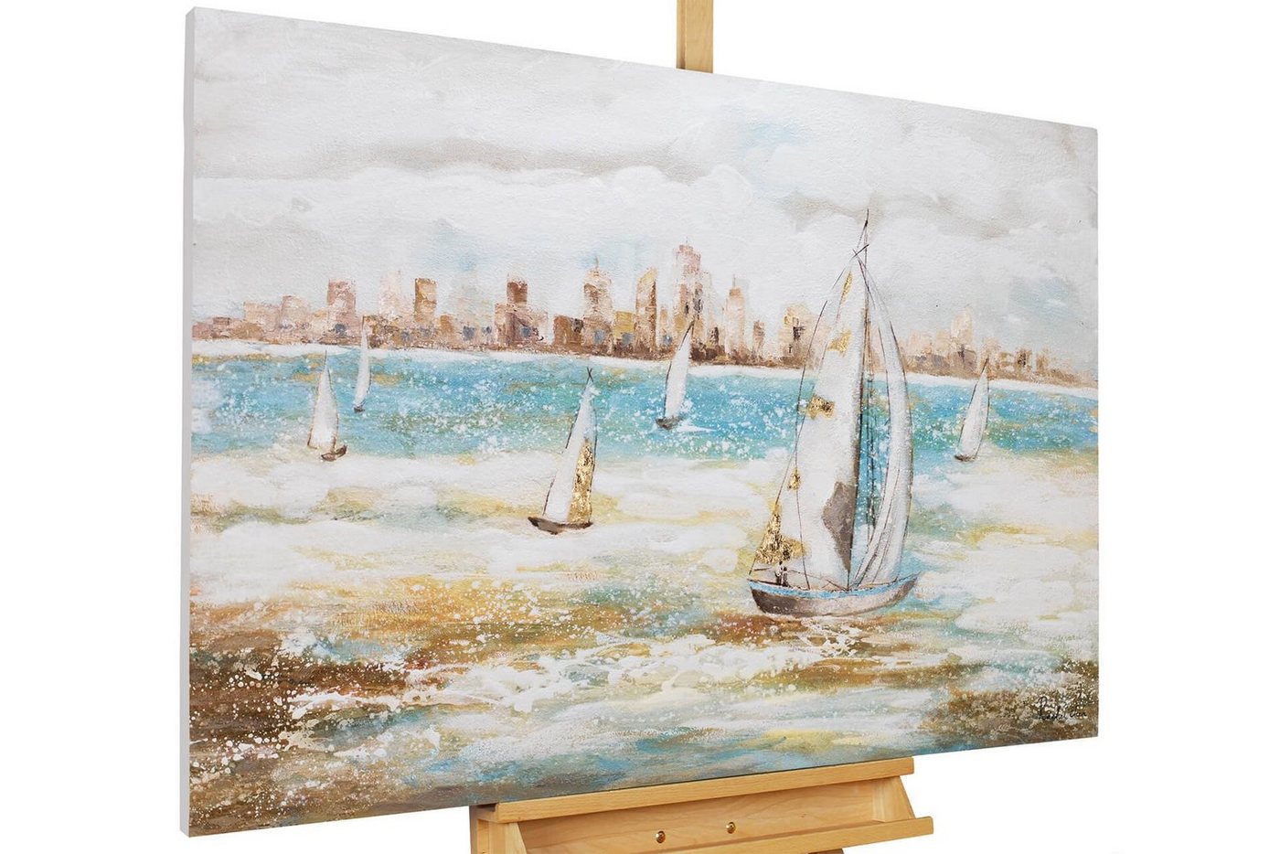 KUNSTLOFT Gemälde Sailor's Race 120x80 cm, Leinwandbild 100% HANDGEMALT Wandbild Wohnzimmer von KUNSTLOFT