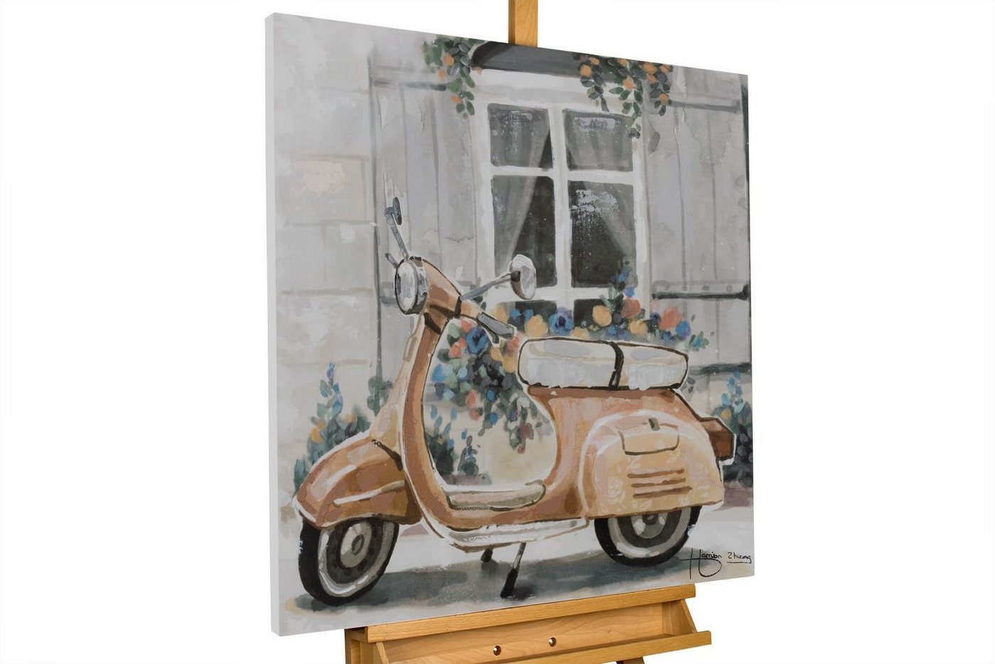 KUNSTLOFT Gemälde Sommer in Italien 60x60 cm, Leinwandbild 100% HANDGEMALT Wandbild Wohnzimmer von KUNSTLOFT