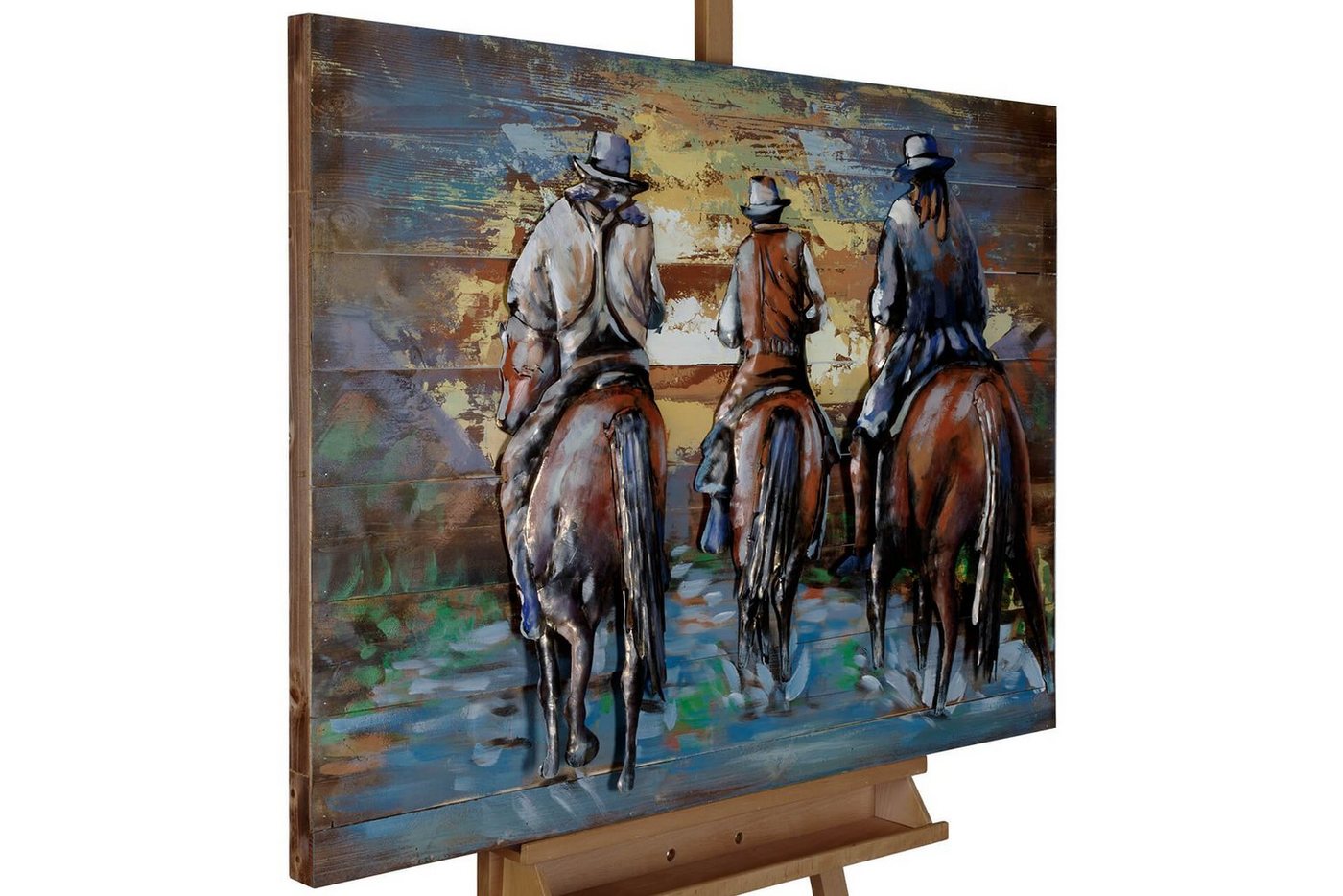 KUNSTLOFT Holzbild Cowboys Ride at Sunset 100x75 cm, handgefertiges Wandbild aus Holz KUNSTLOFT Holzbild Cowboys Ride at Sunset 100x75 cm, handgefertiges Wandbild aus Holz von KUNSTLOFT