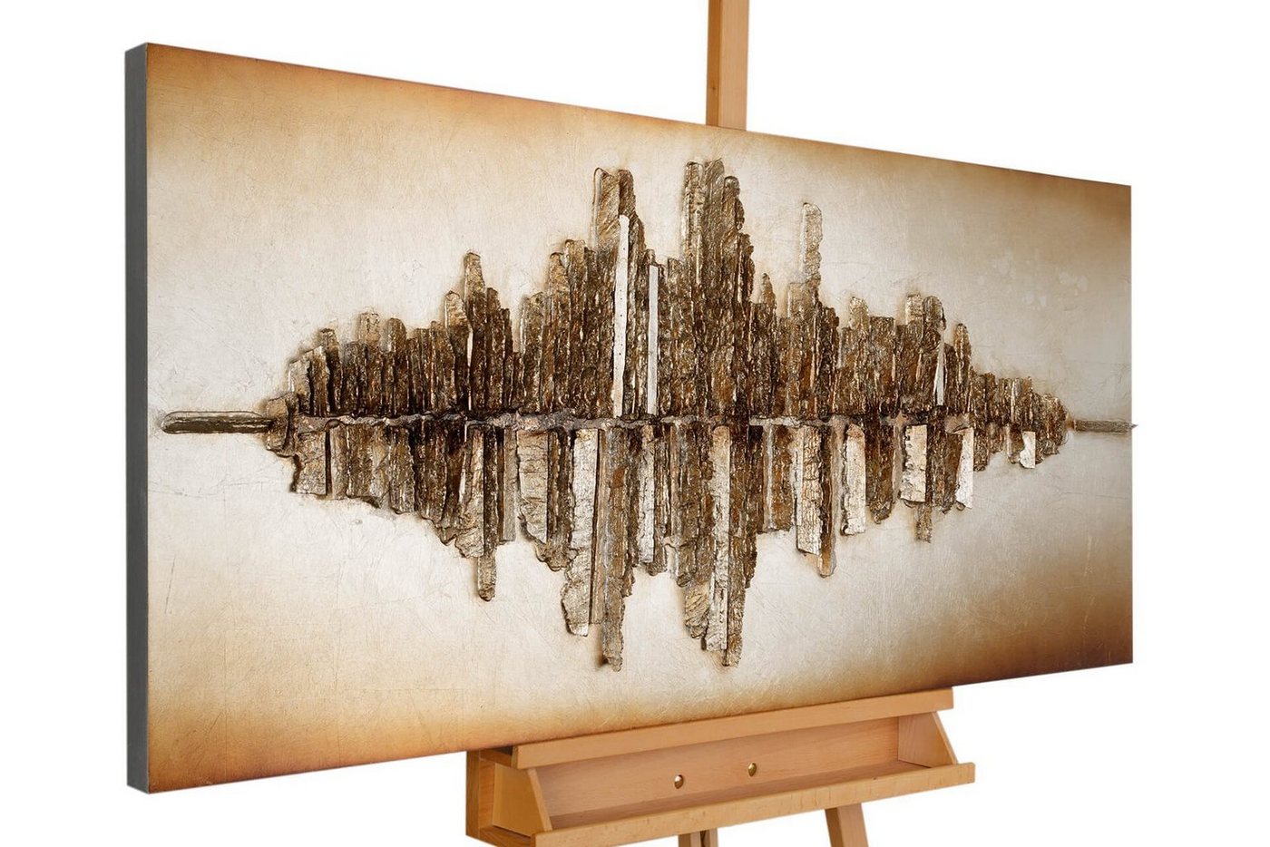 KUNSTLOFT Holzbild Frequency 1001 120x55 cm, handgefertiges Wandbild aus Holz von KUNSTLOFT