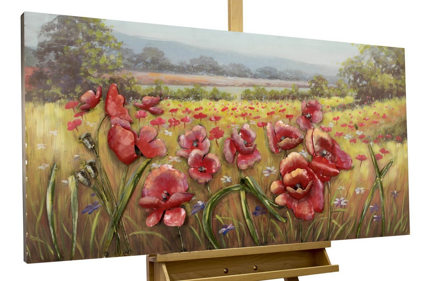 KUNSTLOFT Metallbild Blühende Wiesen 120x60 cm, handgefertiges Wandrelief 3D von KUNSTLOFT