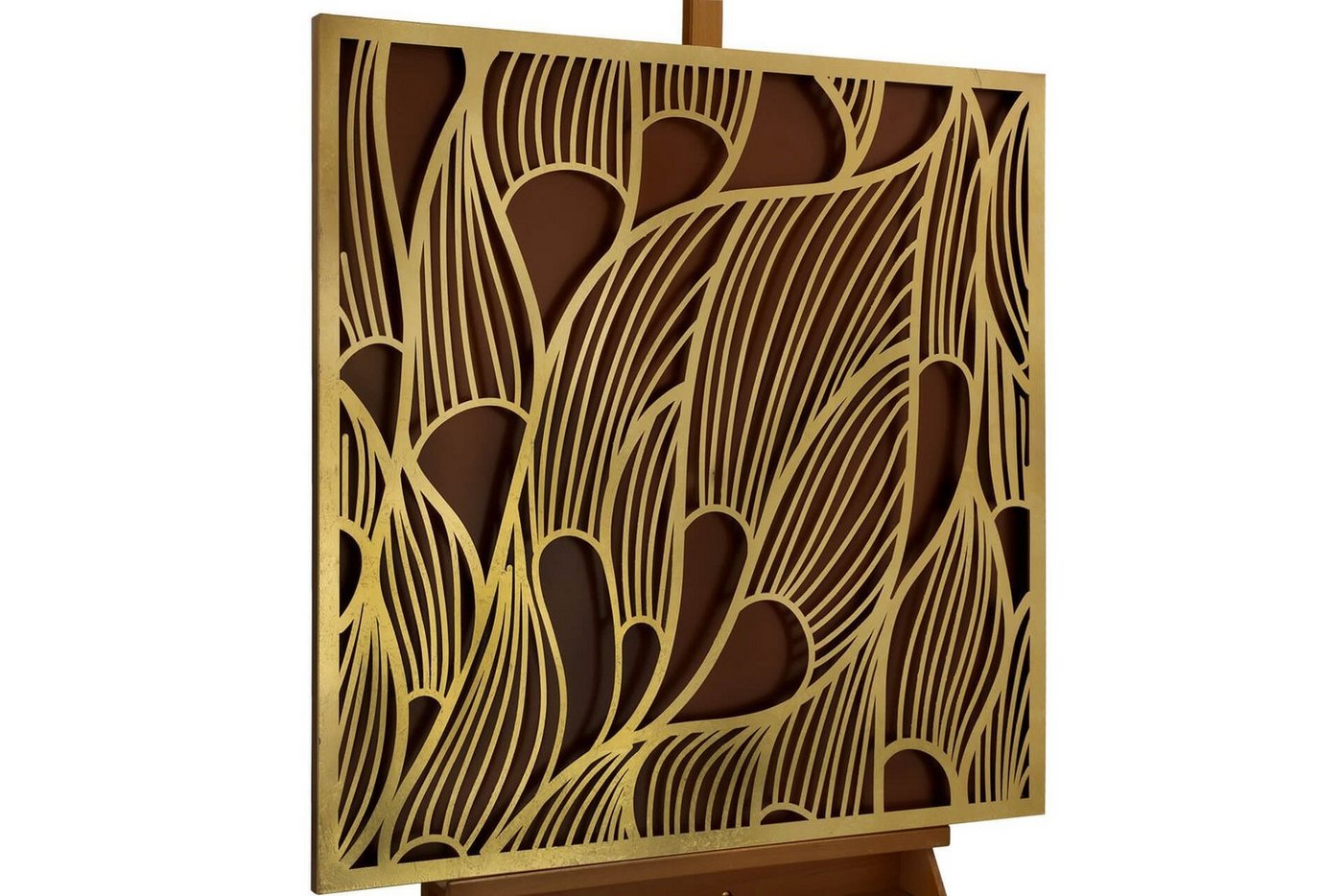 KUNSTLOFT Metallbild Das Gold der Natur 80x80 cm, handgefertiges Wandrelief 3D von KUNSTLOFT