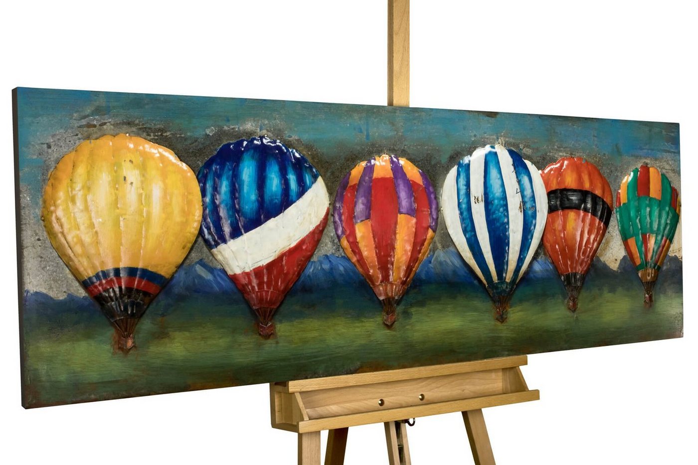 KUNSTLOFT Metallbild Farbenfroher Flug 144x44 cm, handgefertiges Wandrelief 3D von KUNSTLOFT