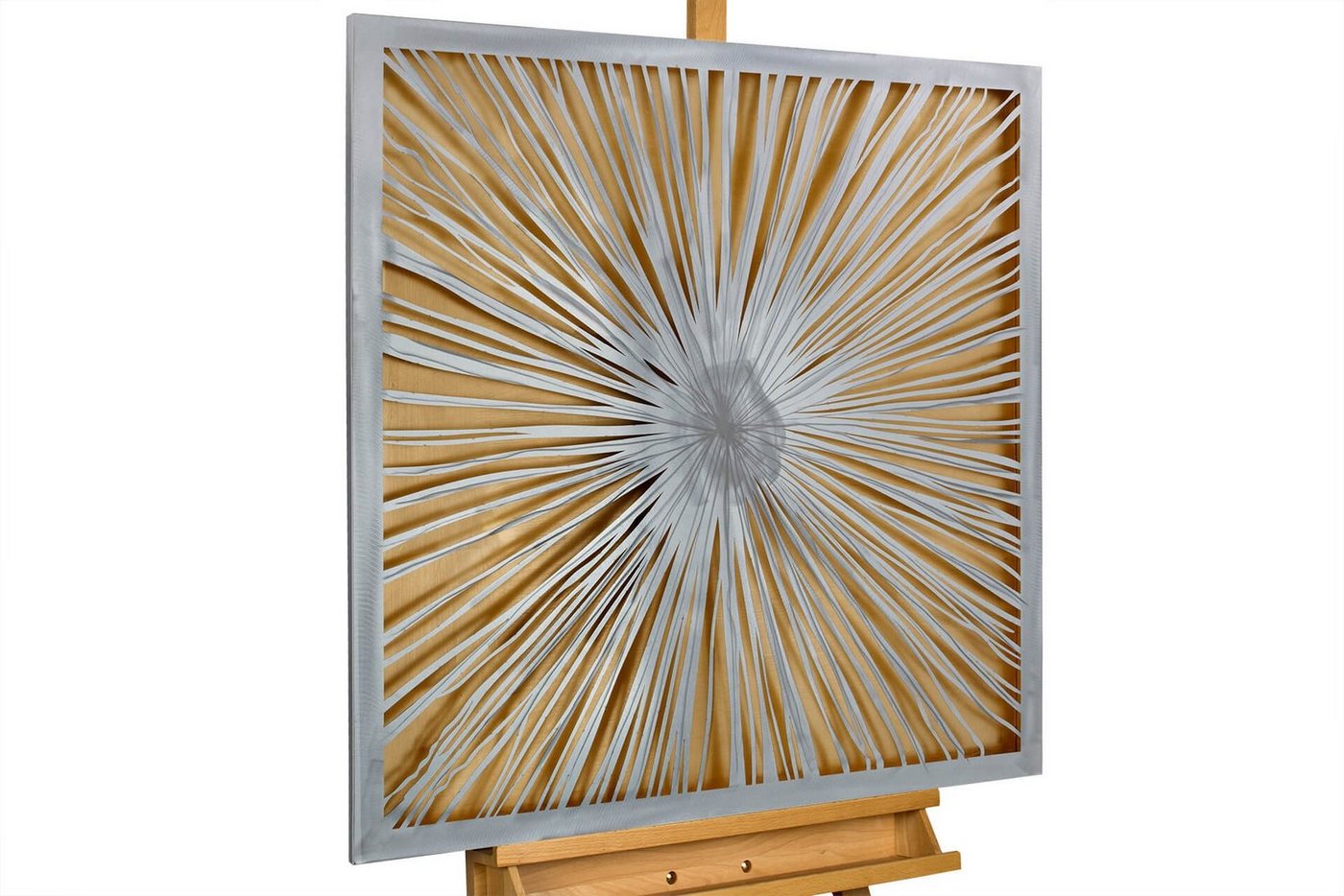 KUNSTLOFT Metallbild Golden Dream 80x80 cm, handgefertiges Wandrelief 3D von KUNSTLOFT