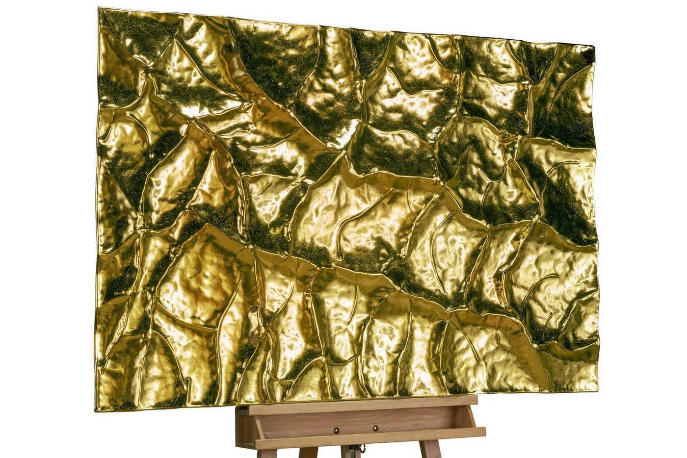 KUNSTLOFT Metallbild Goldenes Versteck 120x82 cm, handgefertiges Wandrelief 3D von KUNSTLOFT