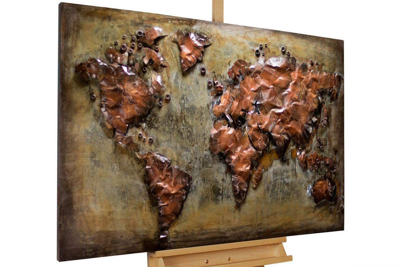 KUNSTLOFT Metallbild Metal Map 100x70 cm, handgefertiges Wandrelief 3D von KUNSTLOFT