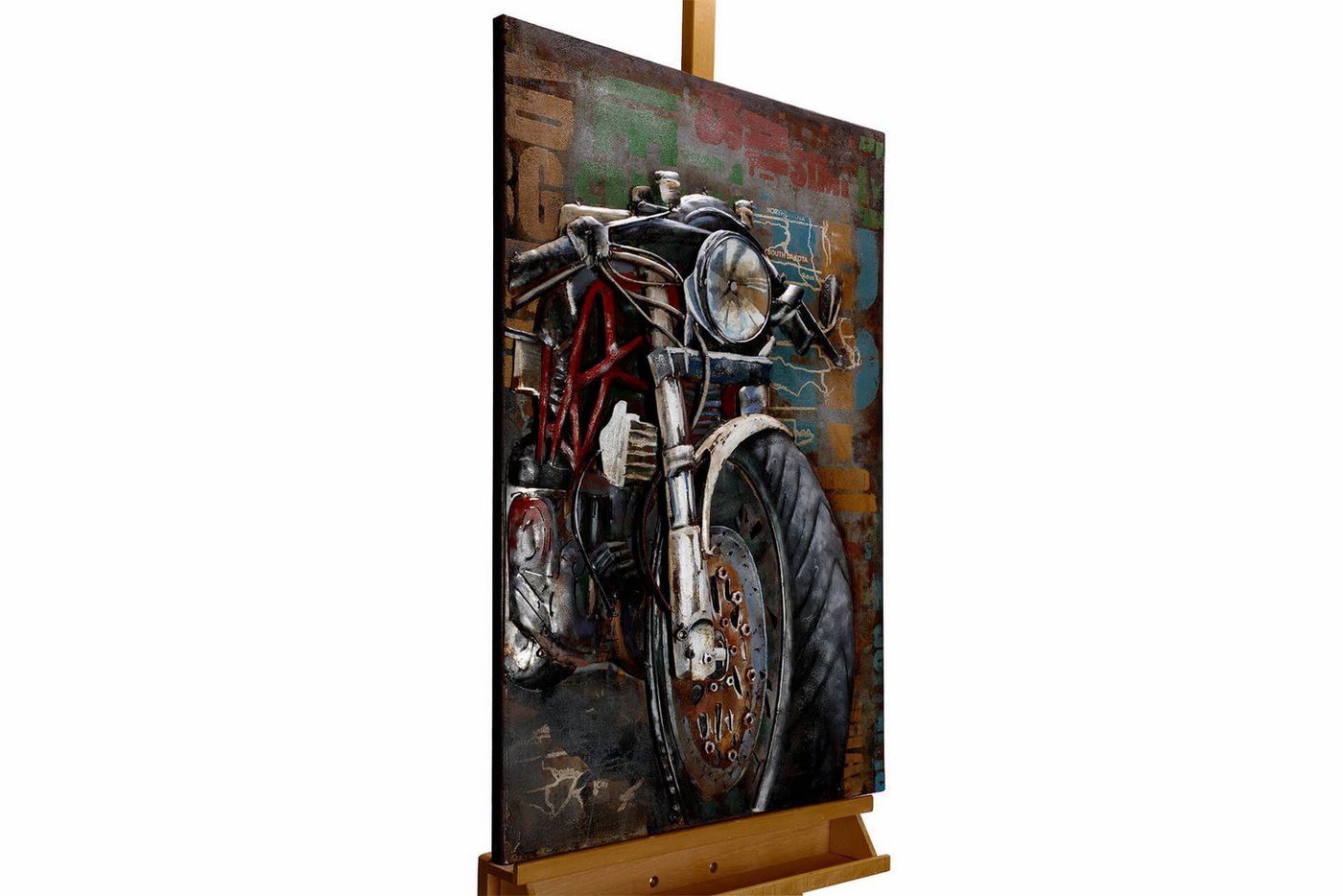 KUNSTLOFT Metallbild Motorcycle Power 60x90 cm, handgefertiges Wandrelief 3D von KUNSTLOFT