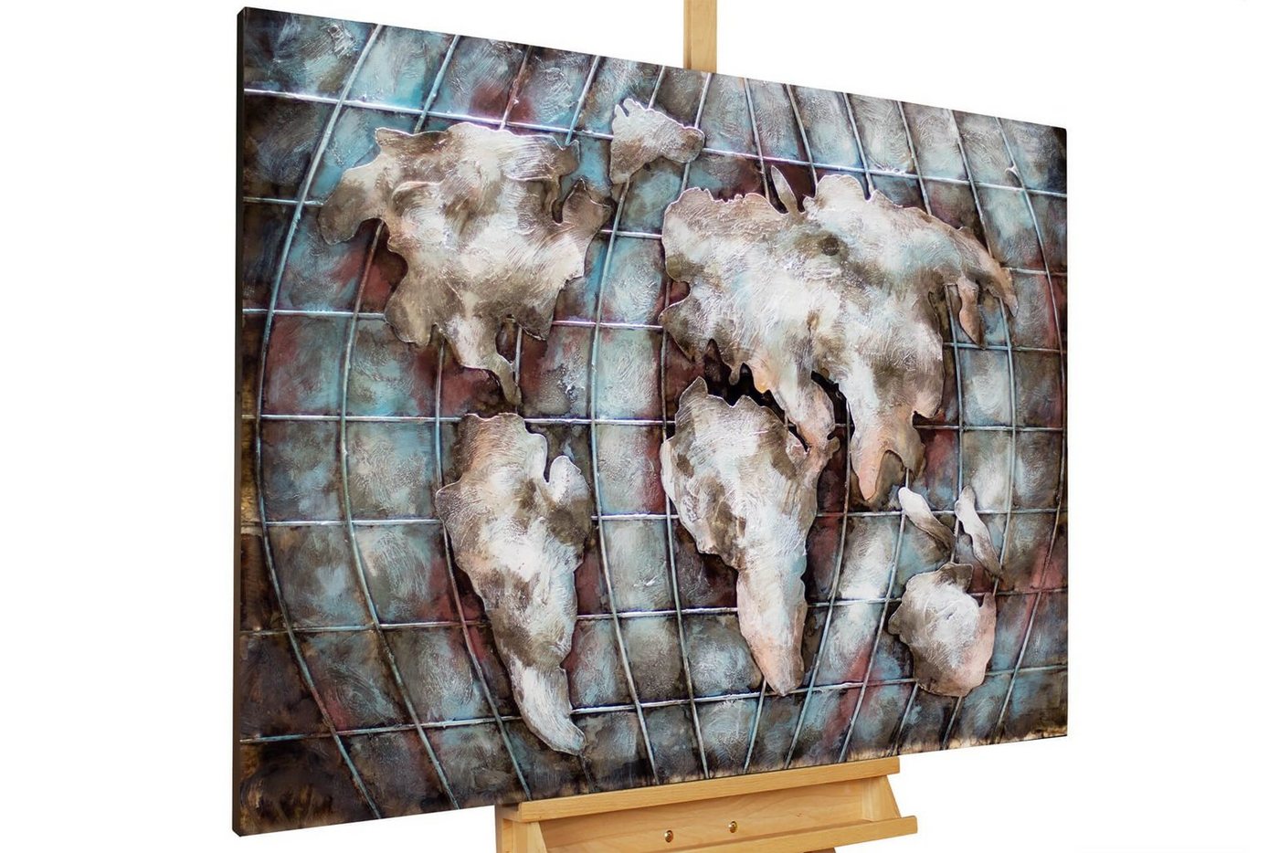 KUNSTLOFT Metallbild Mundo magnífico 100x70 cm, handgefertiges Wandrelief 3D von KUNSTLOFT