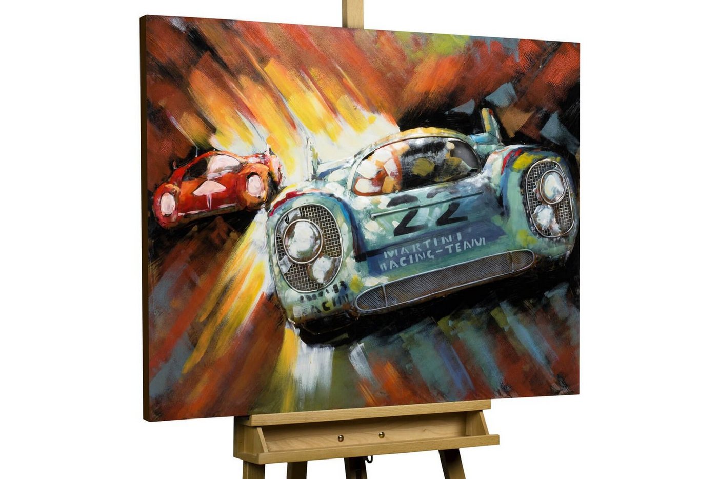 KUNSTLOFT Metallbild Racing Duel 100x75 cm, handgefertiges Wandrelief 3D von KUNSTLOFT