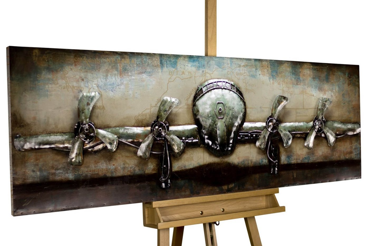 KUNSTLOFT Metallbild Rotating Propeller 144x44 cm, handgefertiges Wandrelief 3D von KUNSTLOFT
