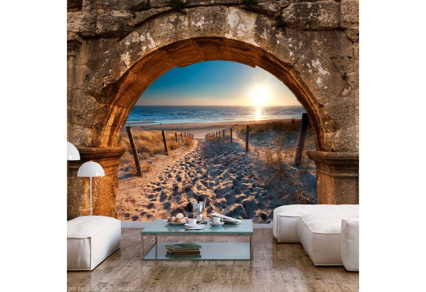 KUNSTLOFT Vliestapete Arch and Beach 4.41x3.15 m, Halb-matt, Matt, lichtbeständige Design Tapete KUNSTLOFT Vliestapete Arch and Beach 4.41x3.15 m, Halb-matt, Matt, lichtbeständige Design Tapete von KUNSTLOFT
