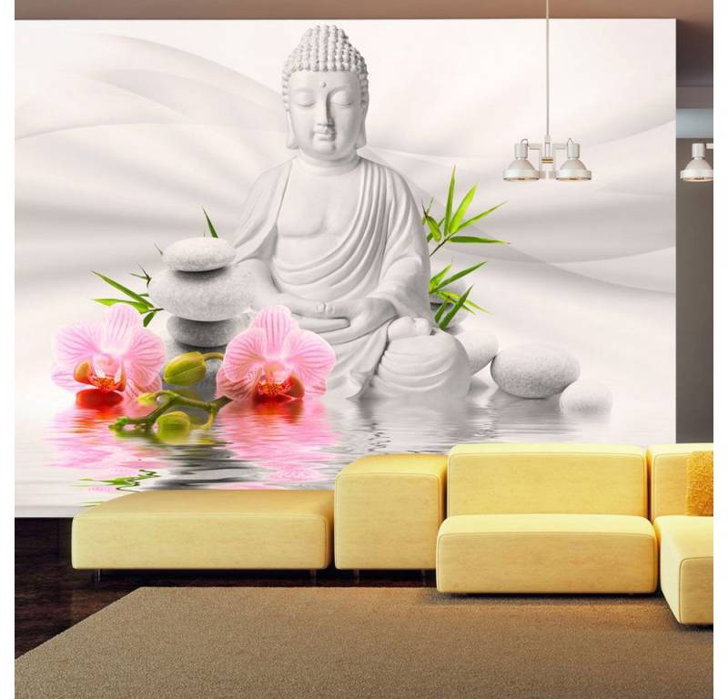 KUNSTLOFT Vliestapete Buddha and two orchids 2.45x1.75 m, Halb-matt, Matt, lichtbeständige Design Tapete KUNSTLOFT Vliestapete Buddha and two orchids 2.45x1.75 m, Halb-matt, Matt, lichtbeständige Design Tapete von KUNSTLOFT