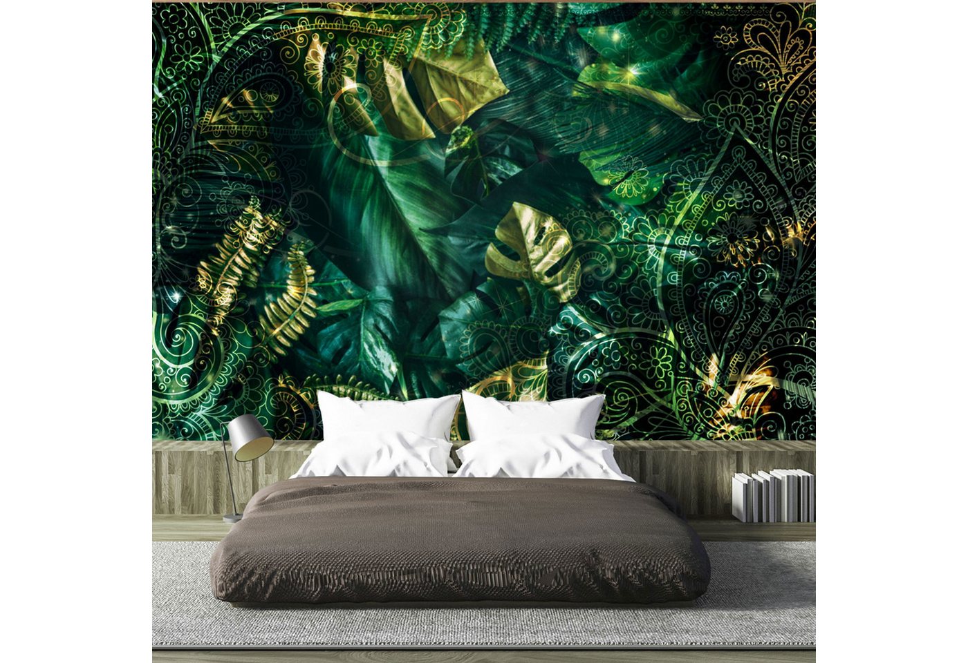 KUNSTLOFT Vliestapete Emerald Jungle 0.98x0.7 m, Matt, lichtbeständige Design Tapete von KUNSTLOFT