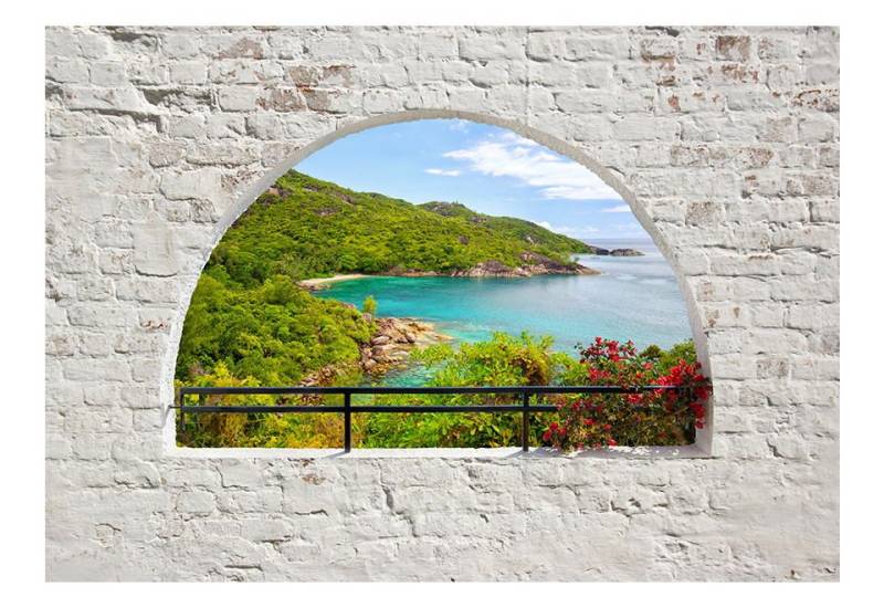 KUNSTLOFT Vliestapete Fenster zum Paradies 2.5x1.75 m, Halb-matt, lichtbeständige Design Tapete von KUNSTLOFT
