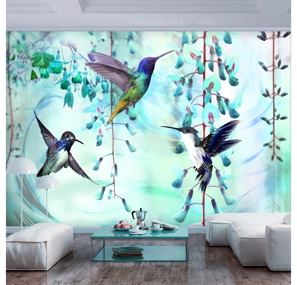 KUNSTLOFT Vliestapete Flying Hummingbirds (Green) 2.45x1.75 m, matt, lichtbeständige Design Tapete von KUNSTLOFT