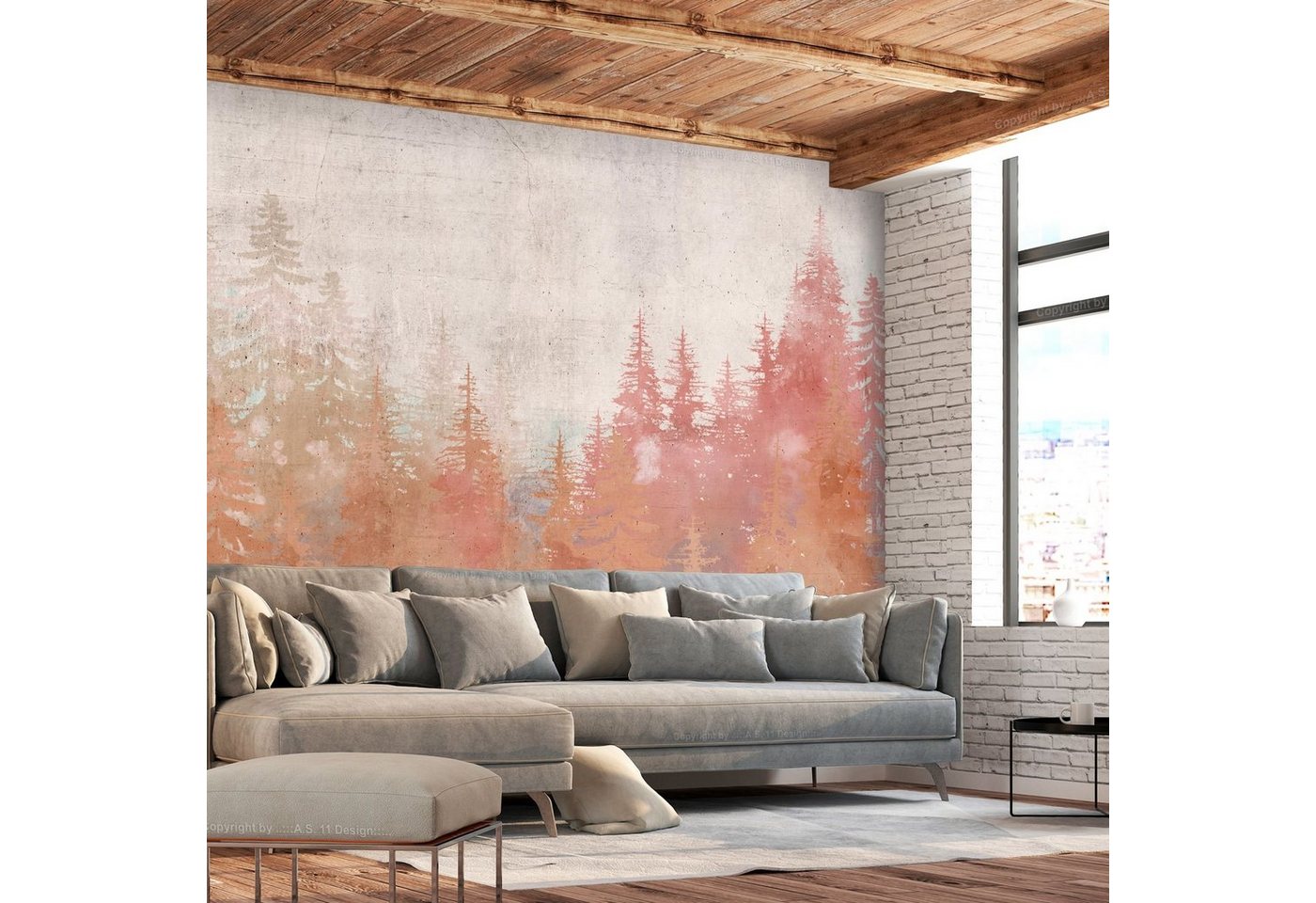 KUNSTLOFT Vliestapete Forest at Sunset 1.47x1.05 m, halb-matt, matt, lichtbeständige Design Tapete von KUNSTLOFT