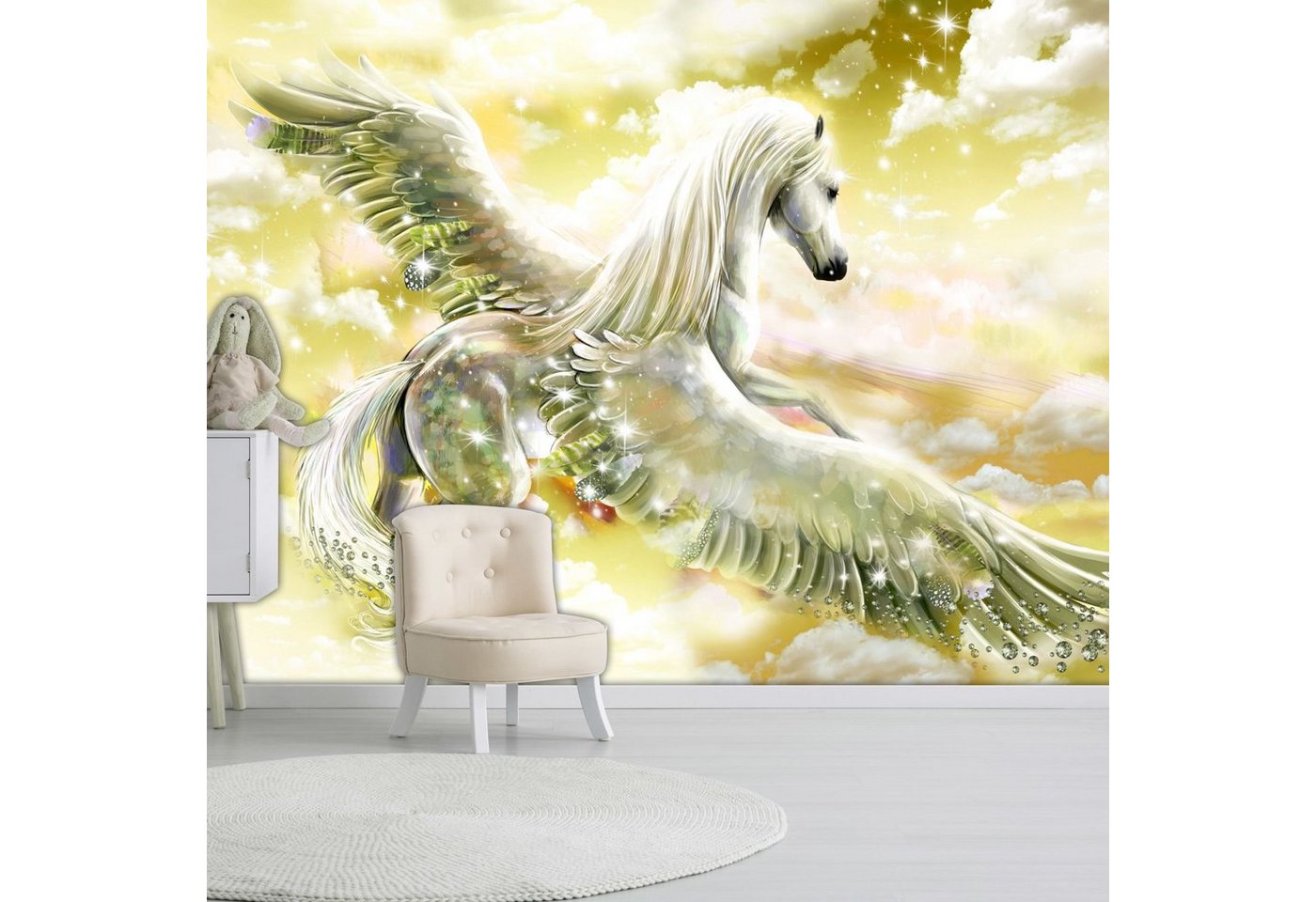 KUNSTLOFT Vliestapete Pegasus (Yellow) 2.5x1.75 m, halb-matt, lichtbeständige Design Tapete von KUNSTLOFT