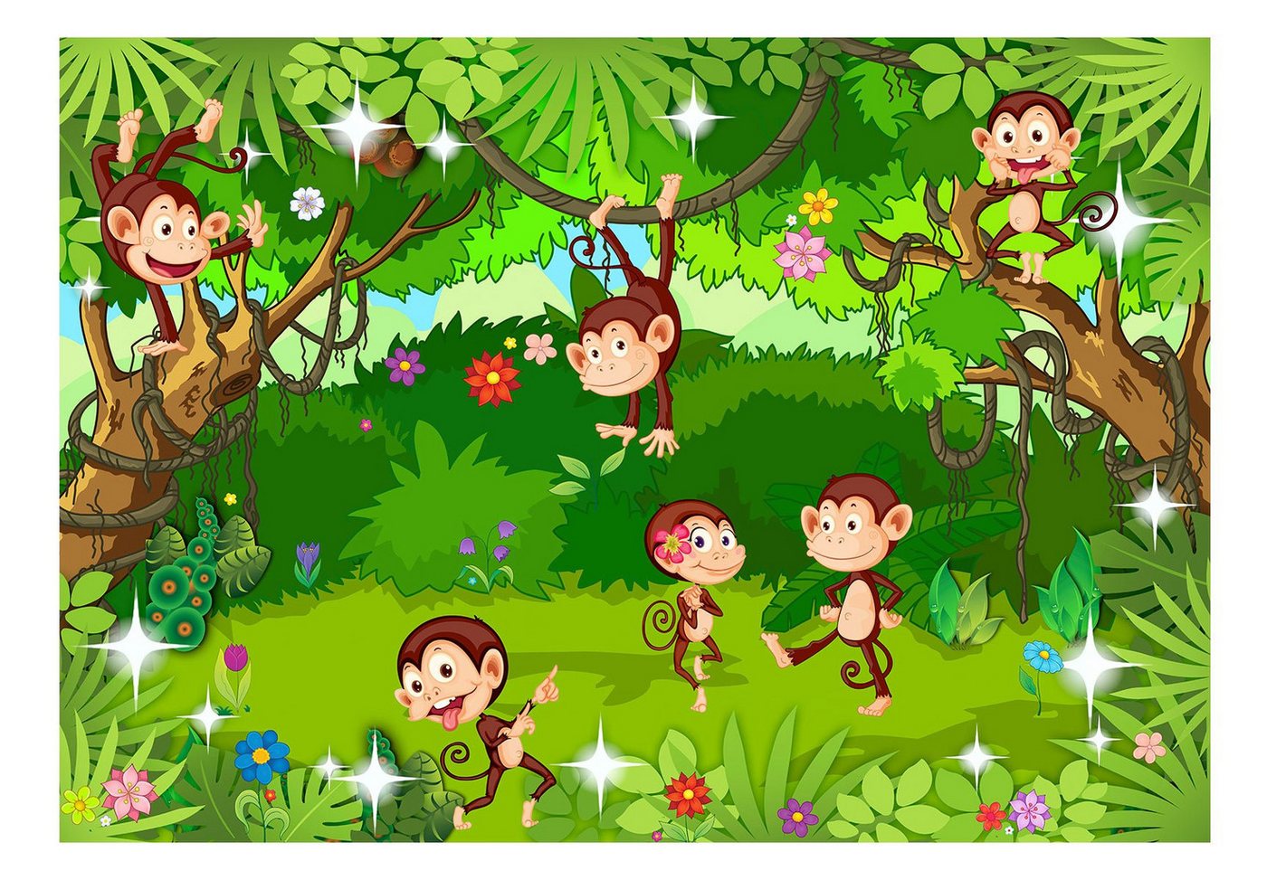 KUNSTLOFT Vliestapete Playful Monkeys 4.41x3.15 m, matt, lichtbeständige Design Tapete von KUNSTLOFT