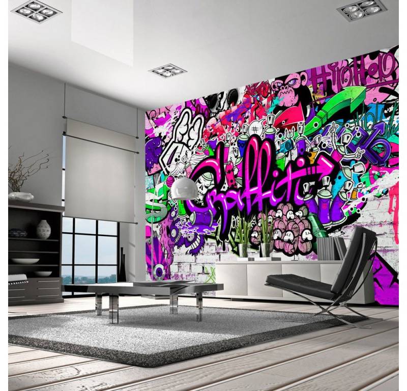KUNSTLOFT Vliestapete Purple Graffiti 2.5x1.75 m, Halb-matt, lichtbeständige Design Tapete von KUNSTLOFT
