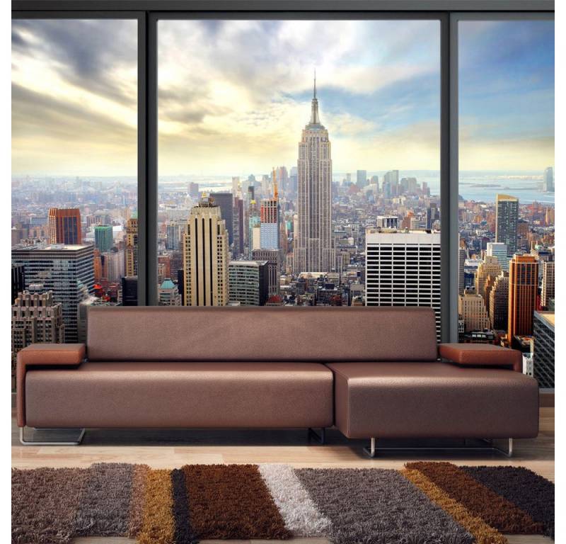 KUNSTLOFT Vliestapete Stadt hinter Glas 1x0.7 m, Halb-matt, lichtbeständige Design Tapete von KUNSTLOFT