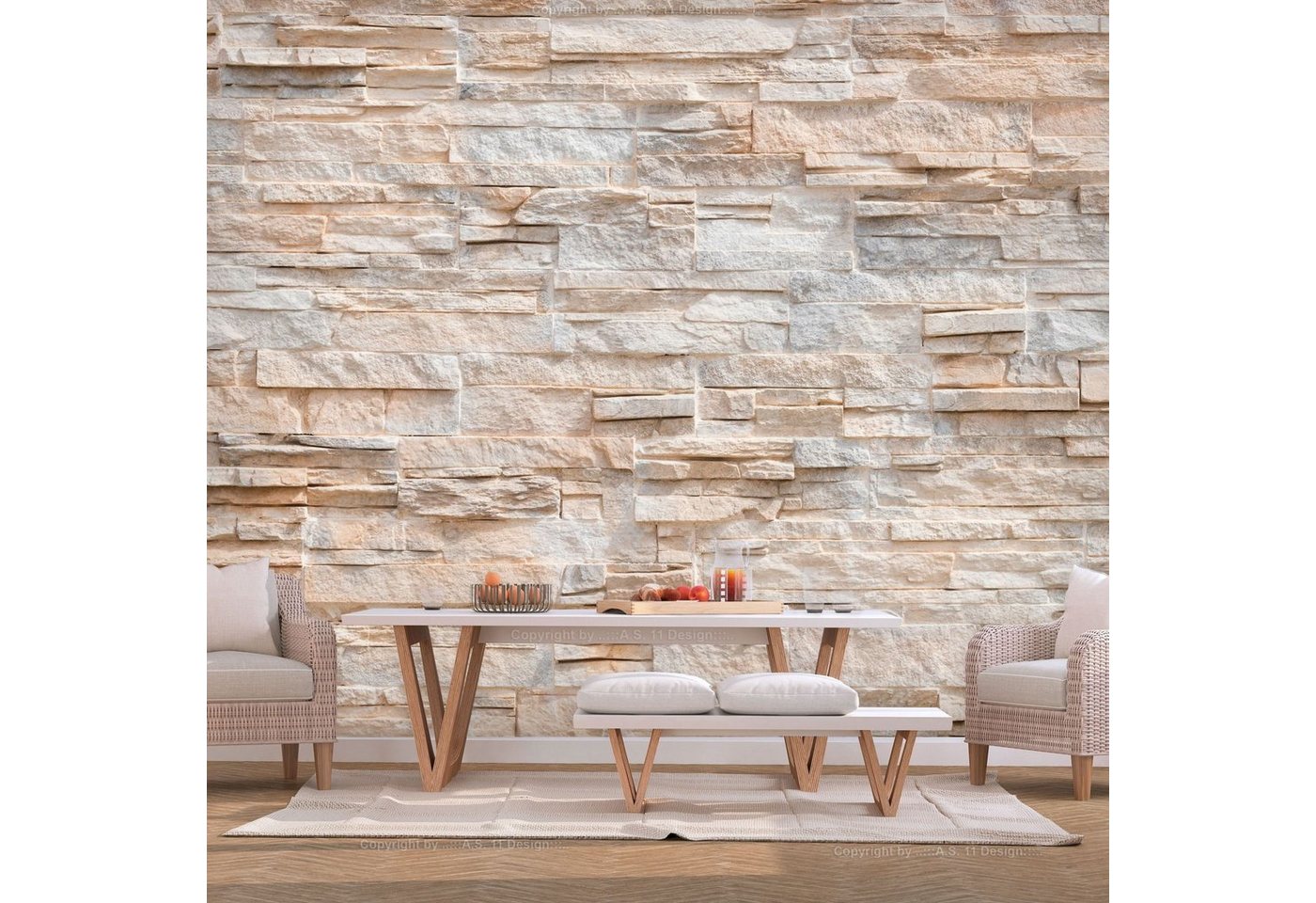 KUNSTLOFT Vliestapete Steinmauer 1x0.7 m, Halb-matt, lichtbeständige Design Tapete von KUNSTLOFT