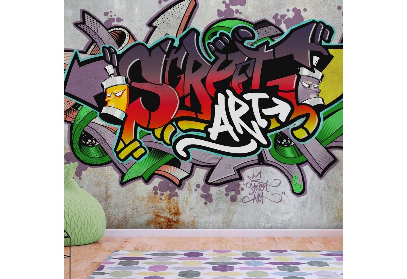 KUNSTLOFT Vliestapete Street Classic (Reggae Colours) 4.41x3.15 m, Matt, lichtbeständige Design Tapete von KUNSTLOFT