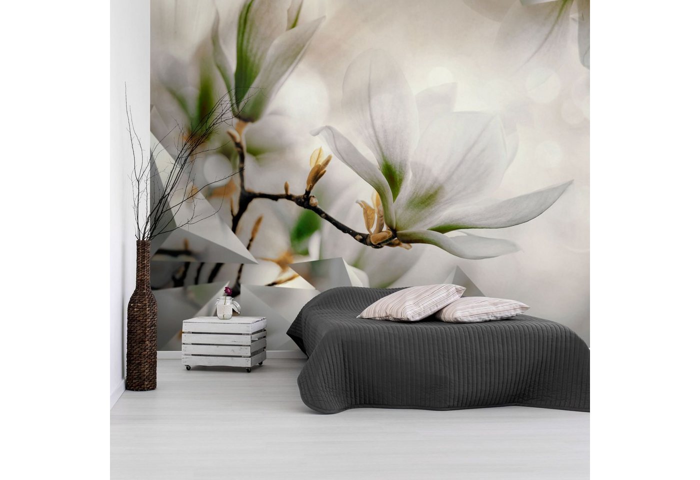 KUNSTLOFT Vliestapete Subtle Magnolias - Second Variant 0.98x0.7 m, Halb-matt, Matt, lichtbeständige Design Tapete von KUNSTLOFT